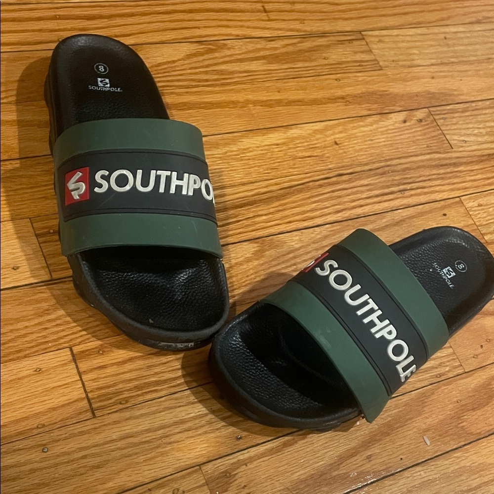 South Pole Green and Black Slide Sandals